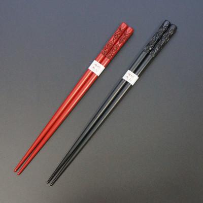 ふるさと納税 村上市 村上木彫堆朱 夫婦箸(波)朱21cm・黒23cm 1022008