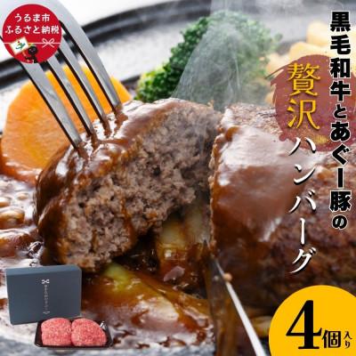 ふるさと納税 うるま市 黒毛和牛とあぐー豚の贅沢ハンバーグ 4個入り