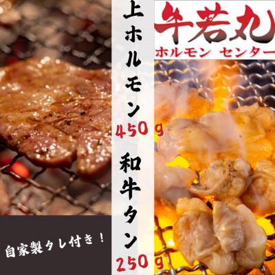 ふるさと納税 川崎町 [牛若丸]自家製タレ付 九州産和牛タン250gと上ホルモン450gセット