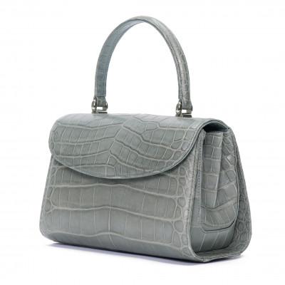 ふるさと納税 御代田町 [濱野皮革工藝 HAMANO]オイルワニハンドバッグ(グレー)