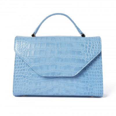 ふるさと納税 御代田町 [濱野皮革工藝のバッグ]プティ・フォルムクロコUNO(スカイブルー×ゴールド)