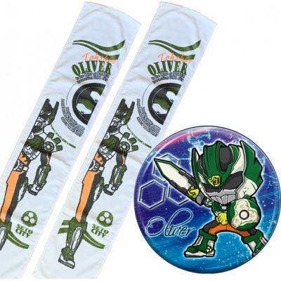 ふるさと納税 瀬戸市 陶神オリバーマフラータオル2本+缶バッジセット