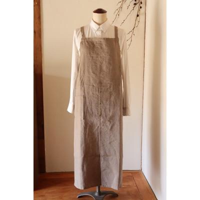 ふるさと納税 奈良市 [Fu-raのリネンエプロン]すりっとエプロン・long(モカ)