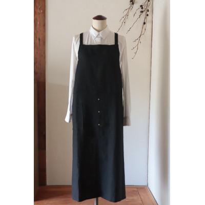 ふるさと納税 奈良市 [Fu-raのリネンエプロン]すりっとエプロン・long(ブラック)