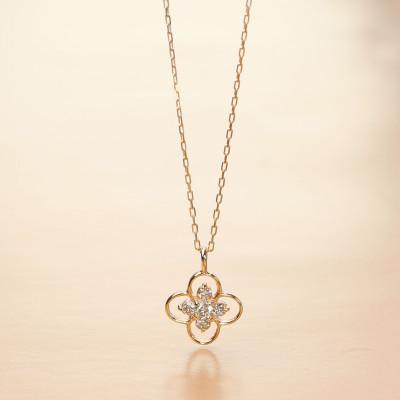 ふるさと納税 大津市 [10金イエローゴールド ダイヤモンドネックレス]可憐にきらめく 0.093ct フラワーモチーフ