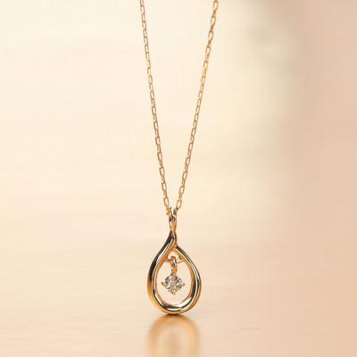 ふるさと納税 大津市 [10金イエローゴールド ダイヤモンドネックレス]揺れる一粒ダイヤ0.033ct ドロップペンダント