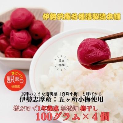 ふるさと納税 伊勢市 伊勢志摩産 無添加 熟成 梅干 五ヶ所 小梅 100g 4個 訳あり 塩だけの老舗伝統の味 1719