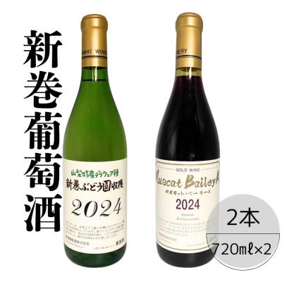 ふるさと納税 笛吹市 新巻酒造が贈るゴールドワインMBAと新巻ワインデラウェア赤白 計2本セット 167-029