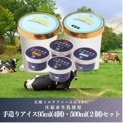 ふるさと納税 庄原市 庄原産生乳使用 手造りアイス95ml(4個)・500ml(2個)セット