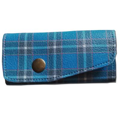 ふるさと納税 神戸市 日本製 神戸タータン 4連キーケース アンティークゴールド金具使用 ネイビーブルー