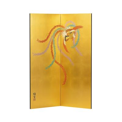 ふるさと納税 加茂市 真鍮箔金屏風「金彩鳳凰」(四尺二曲)[ W42×D1.5×H112(cm)]大湊文吉商店