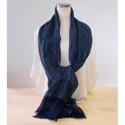 ふるさと納税 竹田市 藍型染リネンストール[竹ストライプ]