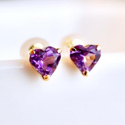ふるさと納税 昭和町 K18 アメシスト ハートシェイプピアス 5mm 一粒石