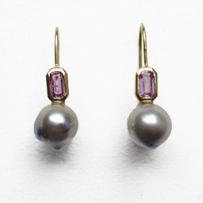 ふるさと納税 座間味村 kerama pearl × pink sapphire hook earring/K18 (両耳)