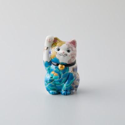 ふるさと納税 能美市 九谷焼 まねき猫 右手 銀蝶文 牡丹図 佐藤剛志作