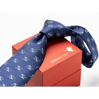 ふるさと納税 岐阜市 シルクネクタイ INOKOUCHI1567 二頭波柄 紺色