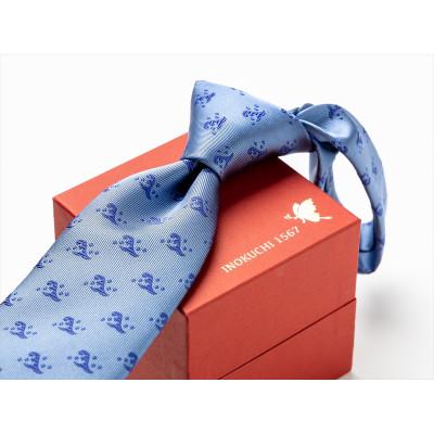 ふるさと納税 岐阜市 シルクネクタイ INOKOUCHI1567 二頭波柄 サックスブルー色