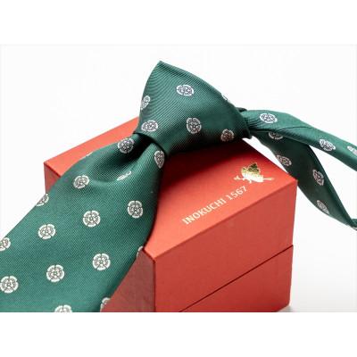 ふるさと納税 岐阜市 シルクネクタイ INOKOUCHI1567 織田木瓜柄 緑色