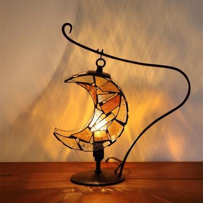 ふるさと納税 瀬戸市 Nijiiro Lamp ステンドグラスのテーブルランプ 月 アンバー