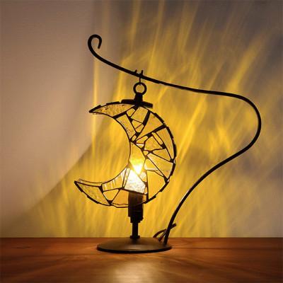 ふるさと納税 瀬戸市 Nijiiro Lamp のステンドグラスのテーブルランプ 月 イエロー