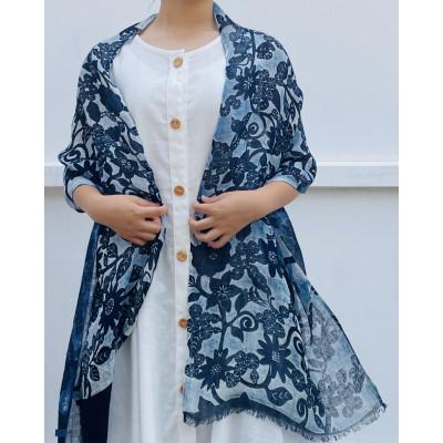 ふるさと納税 竹田市 藍型染リネンストール[花唐草]