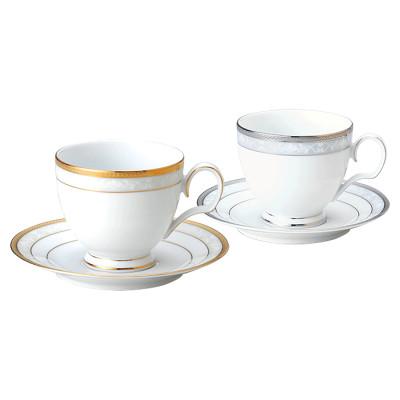 ふるさと納税 みよし市 ノリタケ[ハンプシャーゴールド&amp;プラチナ]カップ&amp;ソーサーペア(金・銀)