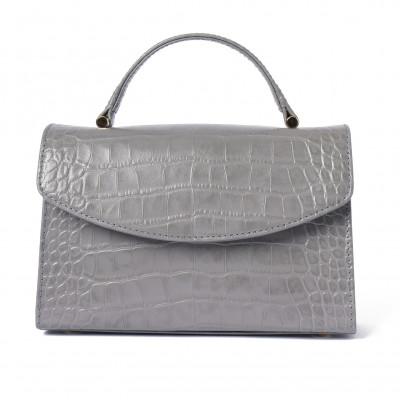 ふるさと納税 御代田町 [濱野皮革工藝 HAMANO バッグ]プティ・フォルム クロコDUE(グレー×ゴールド)