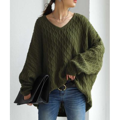 ふるさと納税 和泉市 [ANTIQUA/アンティカ]アラン柄 ドルマンニット モスグリーン(PN-00310-66-F)