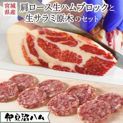 ふるさと納税 登米市 [伊豆沼ハム]生ハムブロックと生サラミ原木のセット