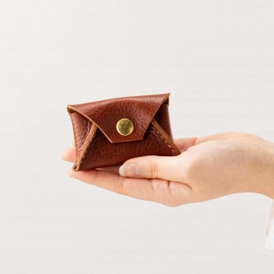 ふるさと納税 雲南市 総手縫いで仕立てた 本革の小さなコインケース(チョコ)