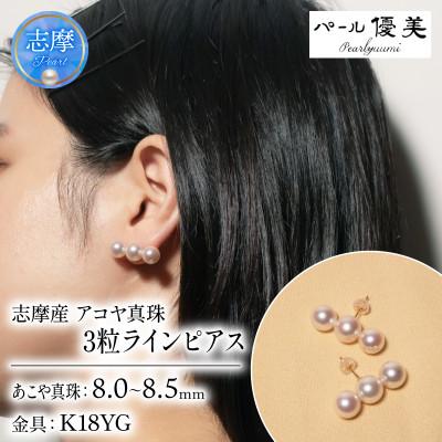 ふるさと納税 志摩市 志摩産アコヤ真珠 8-8.5ミリ 3粒ラインピアス