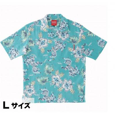 ふるさと納税 うるま市 [マンゴハウスのかりゆしウェア]メンズ Lサイズ ターコイズブル スプラッシュシーサー 251173