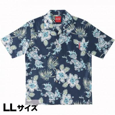 ふるさと納税 うるま市 [マンゴハウスのかりゆしウェア]メンズ LLサイズ ネイビー スプラッシュシーサー 251173