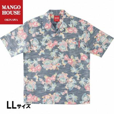 ふるさと納税 うるま市 [マンゴハウスのかりゆしウェア]メンズ LLサイズ ネイビー あっちゃめシーサー 251162