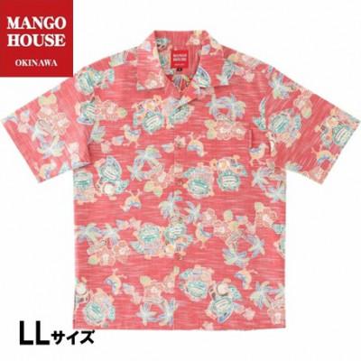 ふるさと納税 うるま市 [マンゴハウスのかりゆしウェア]メンズ LLサイズ レッド あっちゃめシーサー 251162