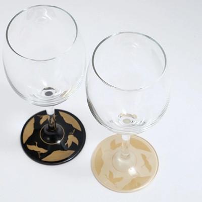 ふるさと納税 海南市 紀州塗り ぬりもん de Verre ワイングラス 蒔絵 万葉鶴 白黒 ペアセット 300ml