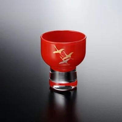 ふるさと納税 海南市 紀州塗り [ぬりもん de Verre] 盃 「蒔絵/千羽鶴・赤」 70ml
