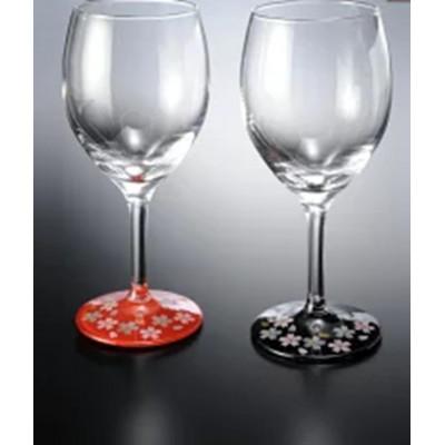 ふるさと納税 海南市 紀州塗り ぬりもん de Verre ワインカップ 蒔絵 桜 赤黒 ペアセット 300ml