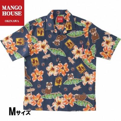 ふるさと納税 うるま市 [マンゴハウスかりゆしウェア]メンズ M ネイビー I LOVEイリオモテヤマネコ 251164