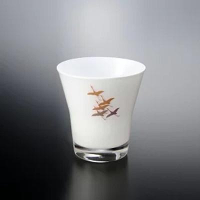 ふるさと納税 海南市 紀州塗り [ぬりもん de Verre] フリーグラス 「蒔絵/千羽鶴・白」 210ml