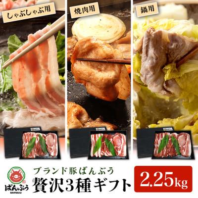 ふるさと納税 小美玉市 ブランド豚「ばんぶぅ」化粧箱入りギフト 3種(しゃぶしゃぶ用、焼肉用、鍋用)計2.25kg