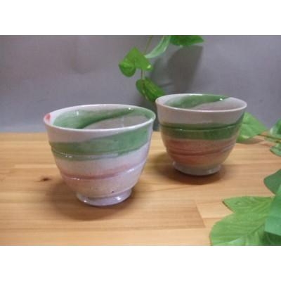 ふるさと納税 甲賀市 [信楽焼]ピンク&amp;グリーンペア湯呑 nwu-023
