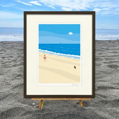 ふるさと納税 茅ヶ崎市 湘南・茅ヶ崎で描く、海を感じるイラストアート『ジークレーアートフレーム SL-01』(大:四つ切)