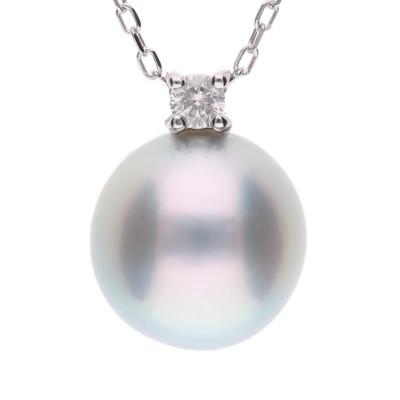 ふるさと納税 神戸市 無調色 ブルー アコヤ真珠 ダイヤモンド K10 ホワイトゴールド ペンダントネックレス