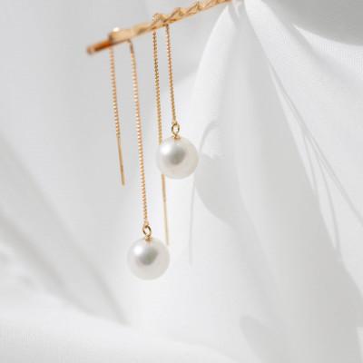 ふるさと納税 神戸市 無調色 アコヤパール 7.5mm K10 イエローゴールド アメリカンピアス ヴェネチアン 60mm