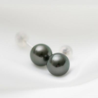 ふるさと納税 神戸市 黒蝶真珠(タヒチパール)PT900 プラチナ スタッドピアス
