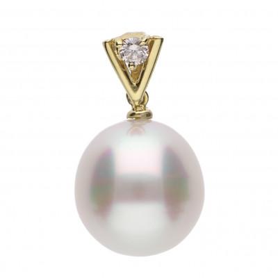 ふるさと納税 神戸市 [星影]白蝶真珠 ダイヤモンド K18 イエローゴールド ペンダントトップ