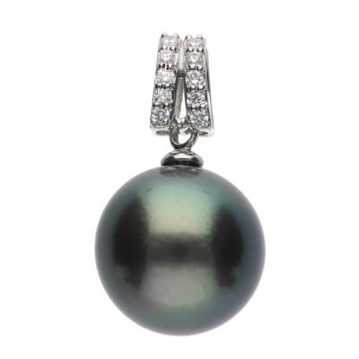 ふるさと納税 神戸市 [星月夜]黒蝶真珠(タヒチパール)ダイヤモンド PT900 プラチナ ペンダントトップ