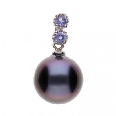 ふるさと納税 神戸市 [水鞠]黒蝶真珠(タヒチパール) タンザナイト K18 ホワイトゴールド ペンダントトップ