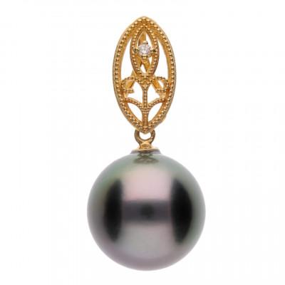 ふるさと納税 神戸市 [澪標]黒蝶真珠(タヒチパール) ダイヤモンド K18 イエローゴールド ペンダントトップ